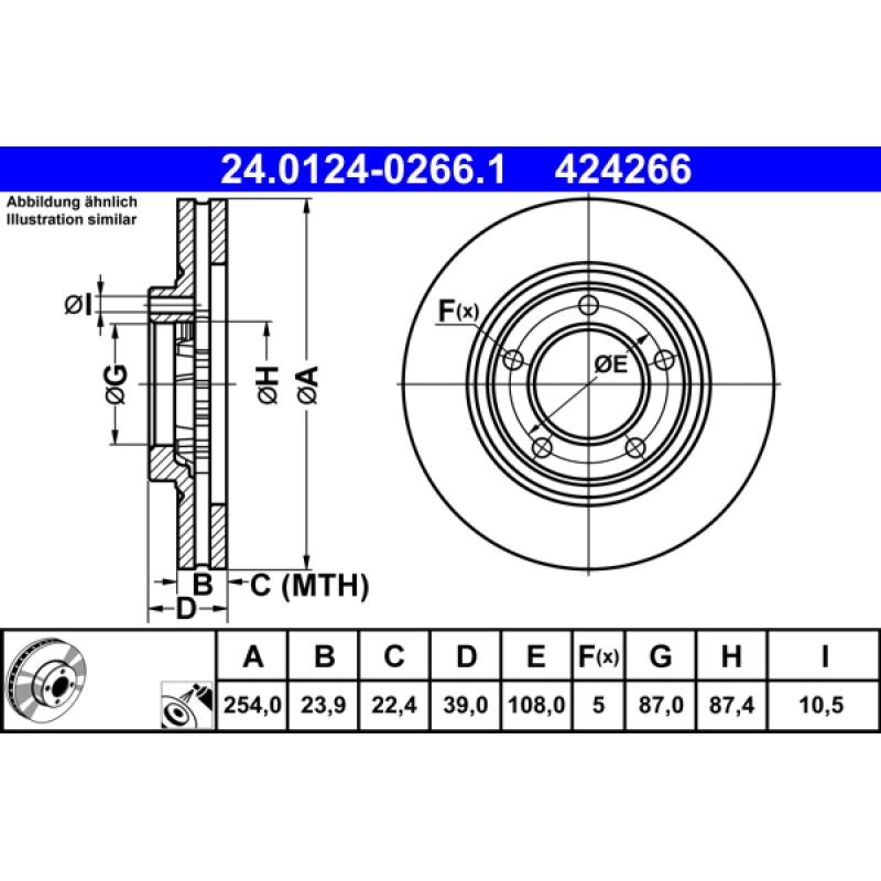 Jeu de 2 disques de frein avant ATE 24.0124-0266.1 - Visuel 1