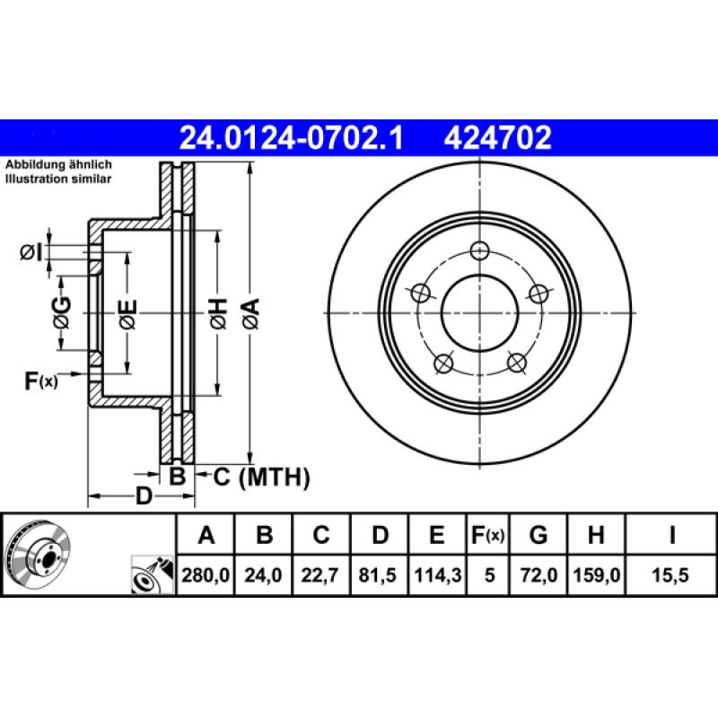Jeu de 2 disques de frein avant ATE 24.0124-0702.1 - Visuel 1