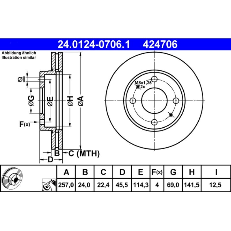 Jeu de 2 disques de frein avant ATE 24.0124-0706.1 - Visuel 1
