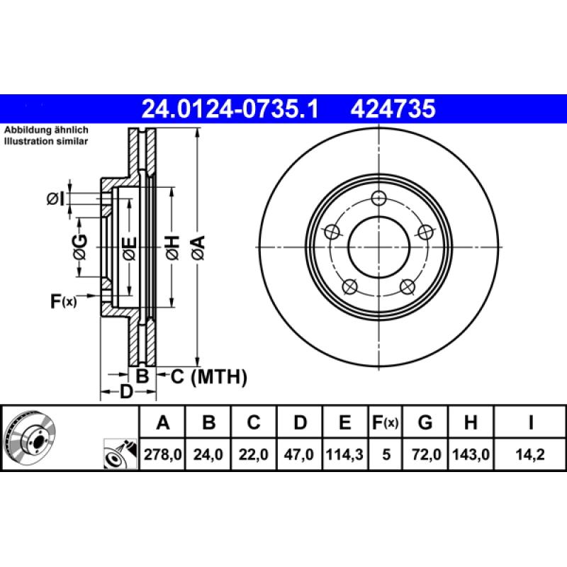 Jeu de 2 disques de frein avant ATE 24.0124-0735.1 - Visuel 1