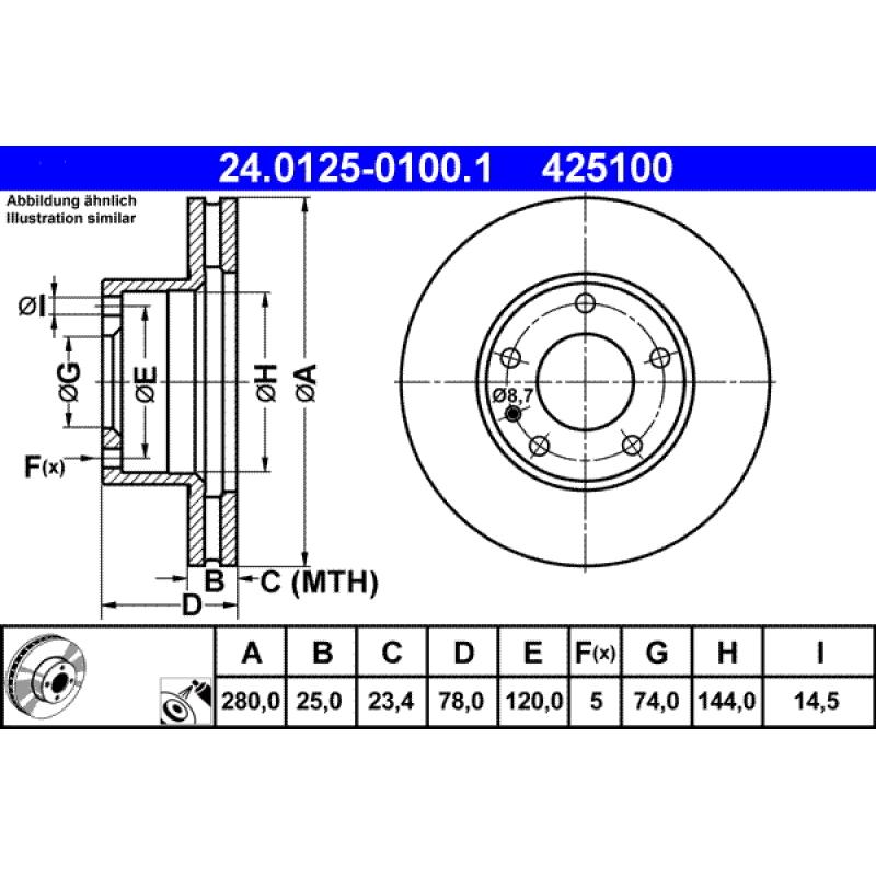 Jeu de 2 disques de frein avant ATE 24.0125-0100.1 - Visuel 1