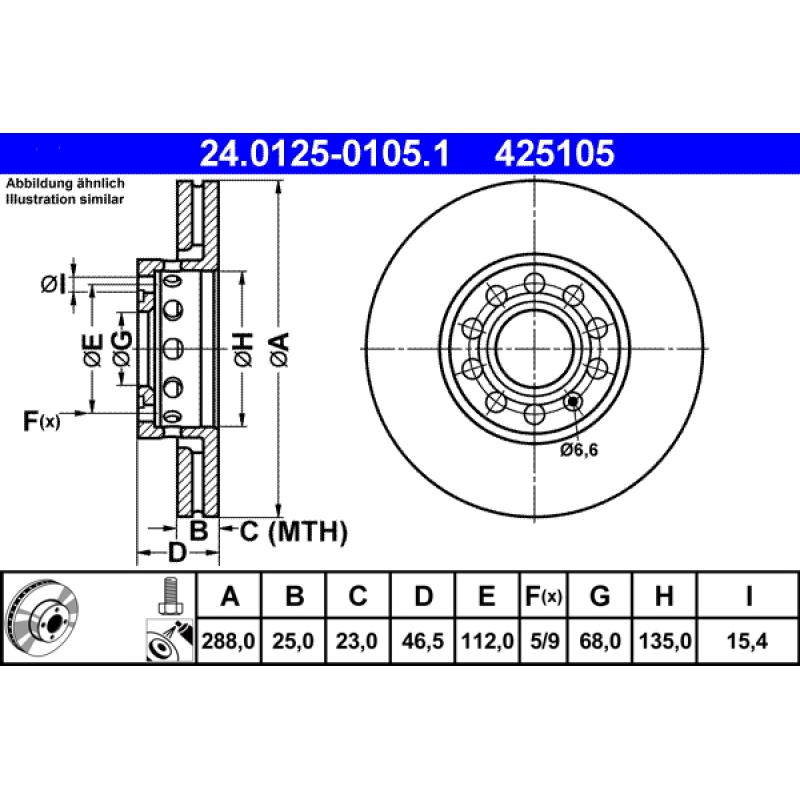 Jeu de 2 disques de frein avant ATE 24.0125-0105.1 - Visuel 1