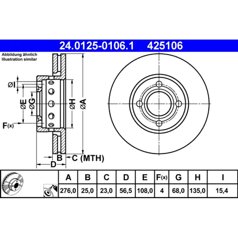 Jeu de 2 disques de frein avant ATE 24.0125-0106.1 - Visuel 1