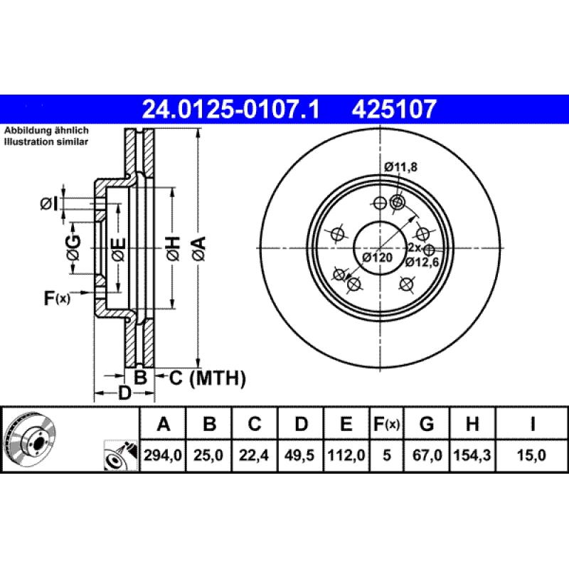 Jeu de 2 disques de frein avant ATE 24.0125-0107.1 - Visuel 1