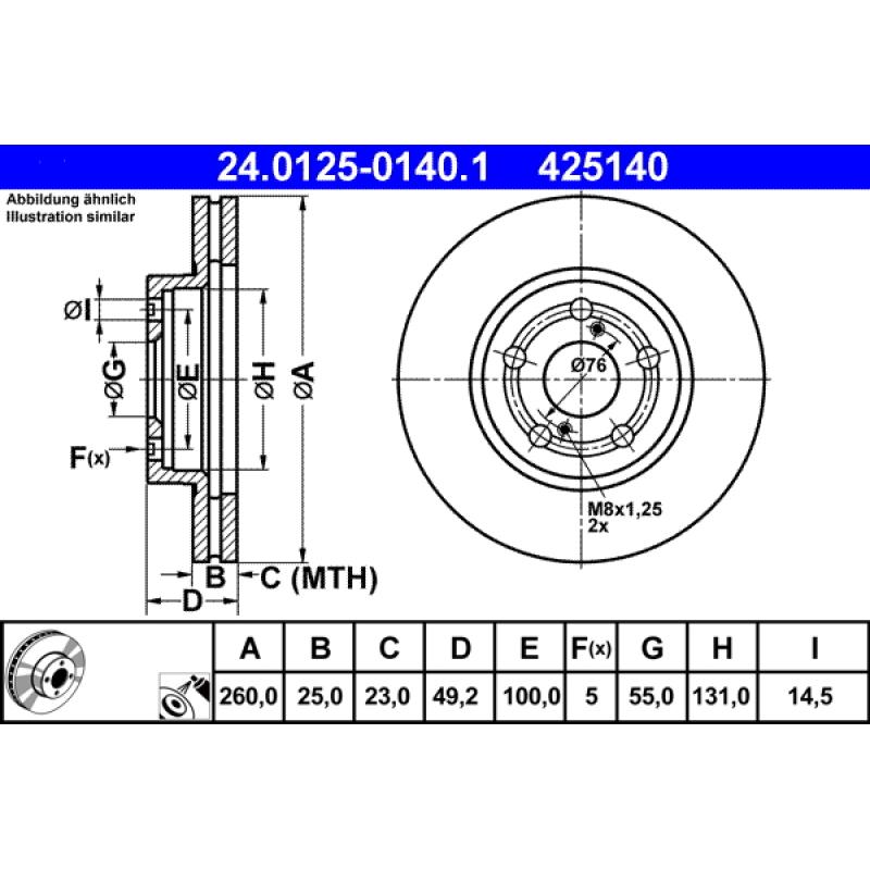 Jeu de 2 disques de frein avant ATE 24.0125-0140.1 - Visuel 1