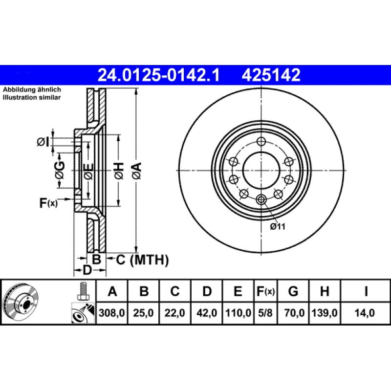 Jeu de 2 disques de frein avant ATE 24.0125-0142.1 - Visuel 1
