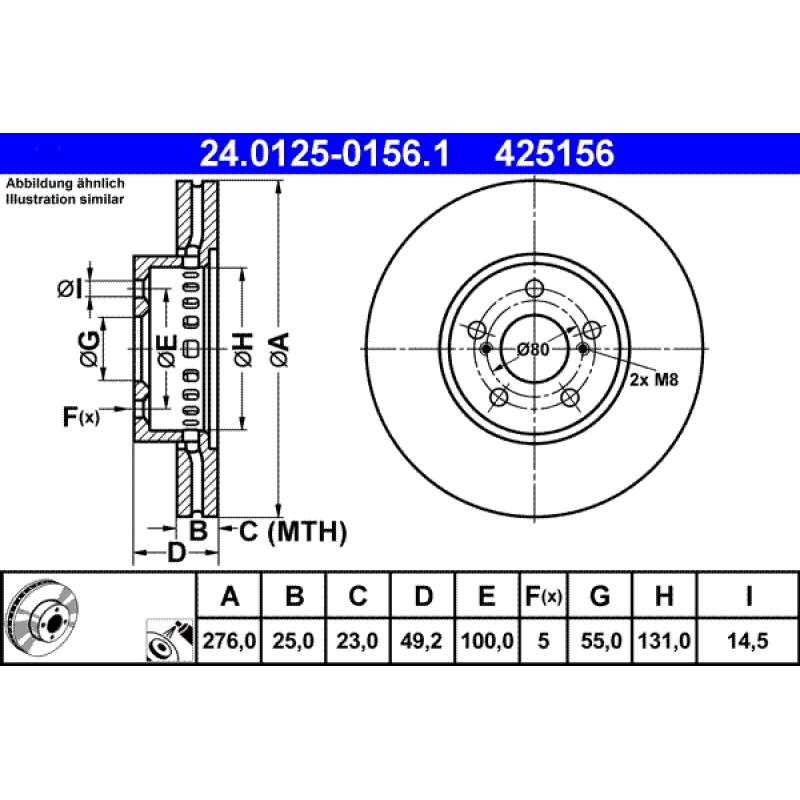 Jeu de 2 disques de frein avant ATE 24.0125-0156.1 - Visuel 1