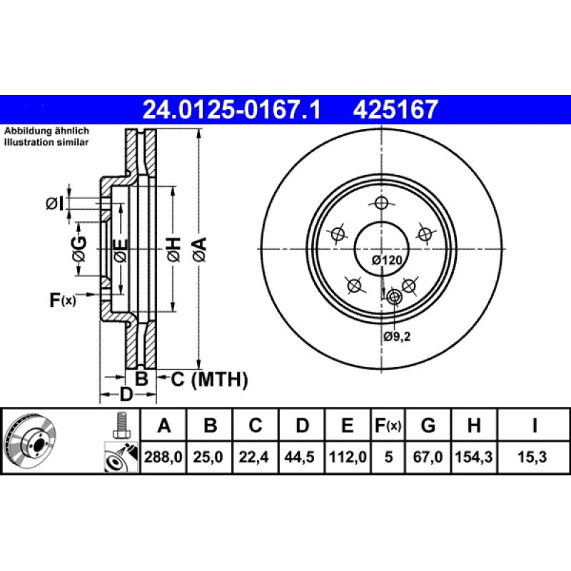 Jeu de 2 disques de frein avant ATE 24.0125-0167.1 - Visuel 1