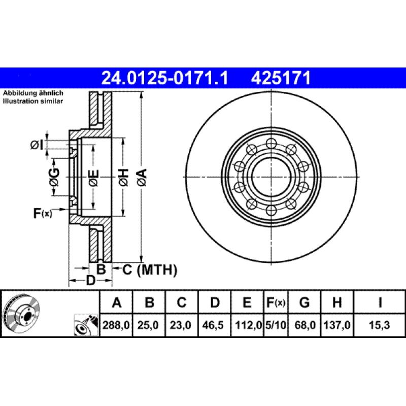 Jeu de 2 disques de frein avant ATE 24.0125-0171.1 - Visuel 1