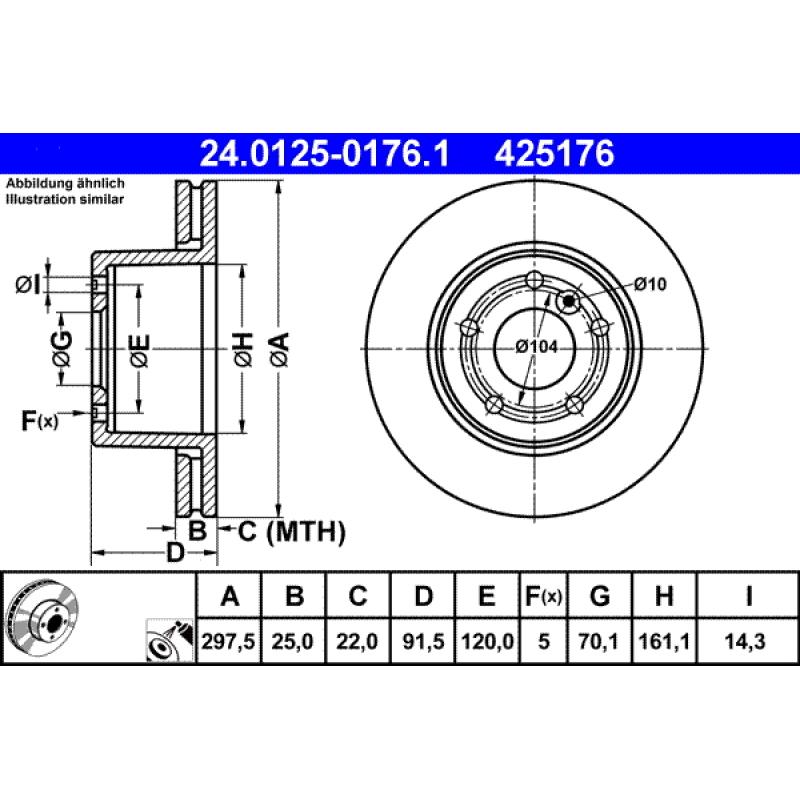 Jeu de 2 disques de frein avant ATE 24.0125-0176.1 - Visuel 1
