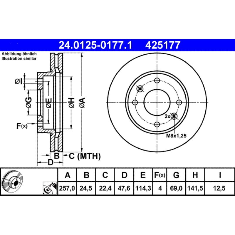 Jeu de 2 disques de frein avant ATE 24.0125-0177.1 - Visuel 1