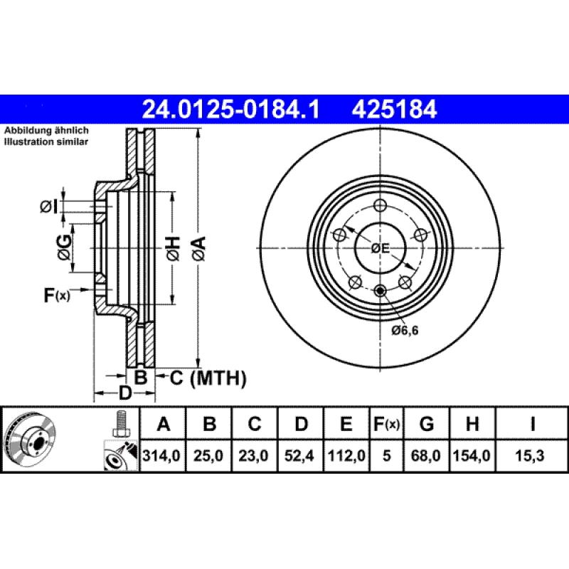 Jeu de 2 disques de frein avant ATE 24.0125-0184.1 - Visuel 1