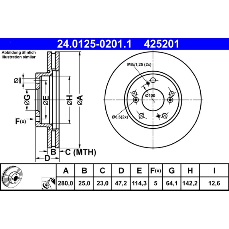 Jeu de 2 disques de frein avant ATE 24.0125-0201.1 - Visuel 1