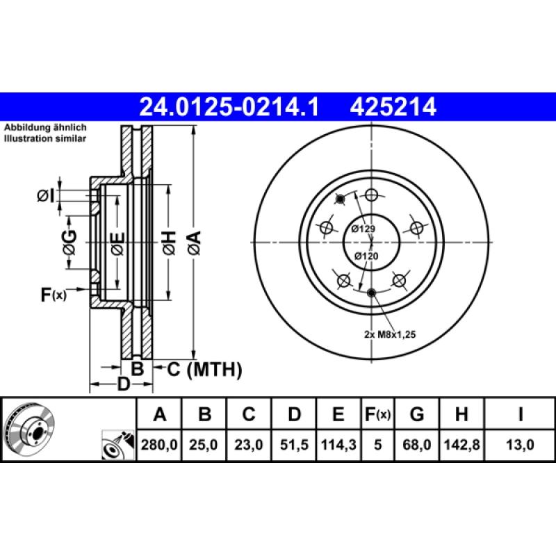 Jeu de 2 disques de frein avant ATE 24.0125-0214.1 - Visuel 1