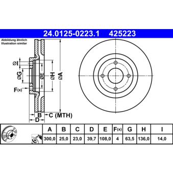 Jeu de 2 disques de frein avant ATE 24.0125-0223.1 pour HYUNDAI SONATA 1.5 Ti-VCT - 110cv