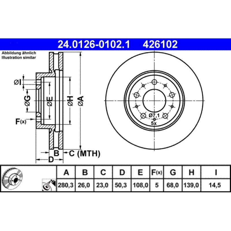Jeu de 2 disques de frein avant ATE 24.0126-0102.1 - Visuel 1