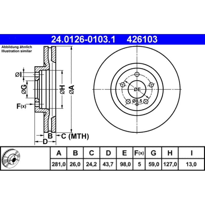 Jeu de 2 disques de frein avant ATE 24.0126-0103.1 - Visuel 1
