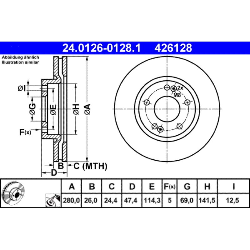Jeu de 2 disques de frein avant ATE 24.0126-0128.1 - Visuel 1
