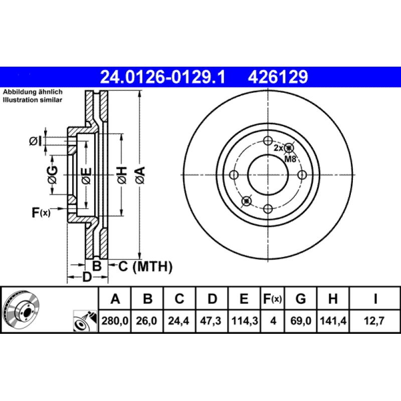 Jeu de 2 disques de frein avant ATE 24.0126-0129.1 - Visuel 1
