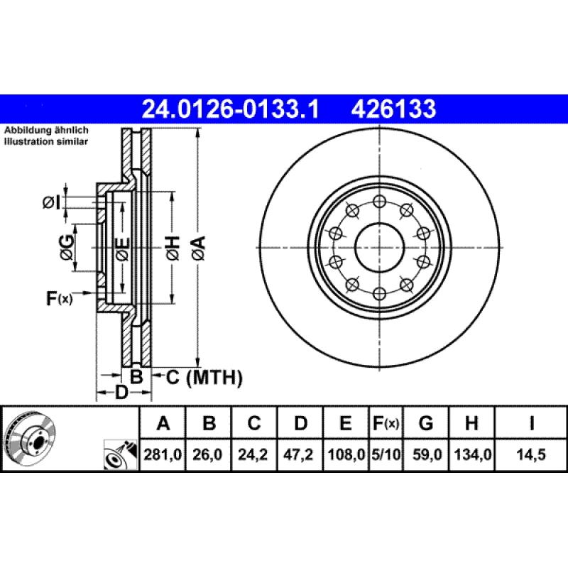 Jeu de 2 disques de frein avant ATE 24.0126-0133.1 - Visuel 1