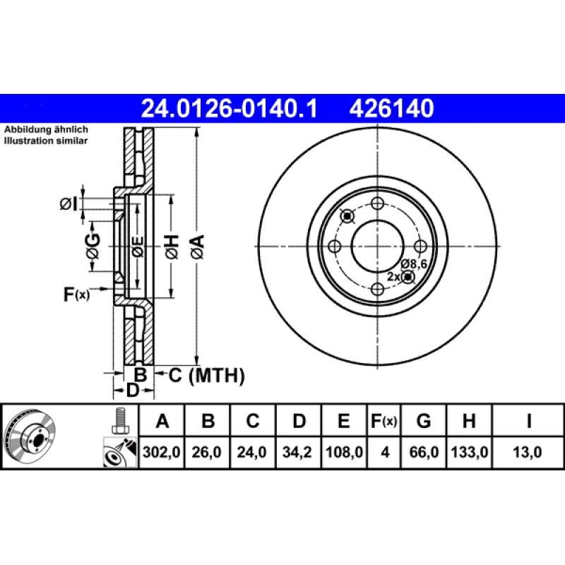 Jeu de 2 disques de frein avant ATE 24.0126-0140.1 - Visuel 1