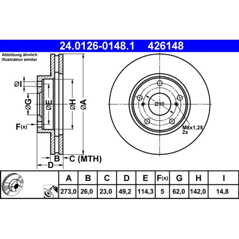 Jeu de 2 disques de frein avant ATE 24.0126-0148.1 - Visuel 1