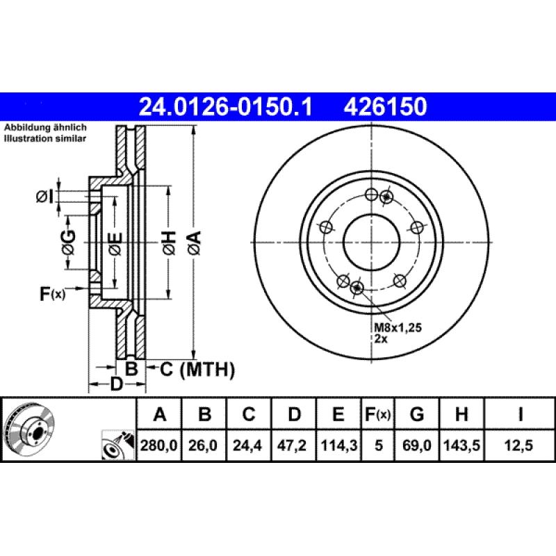 Jeu de 2 disques de frein avant ATE 24.0126-0150.1 - Visuel 1