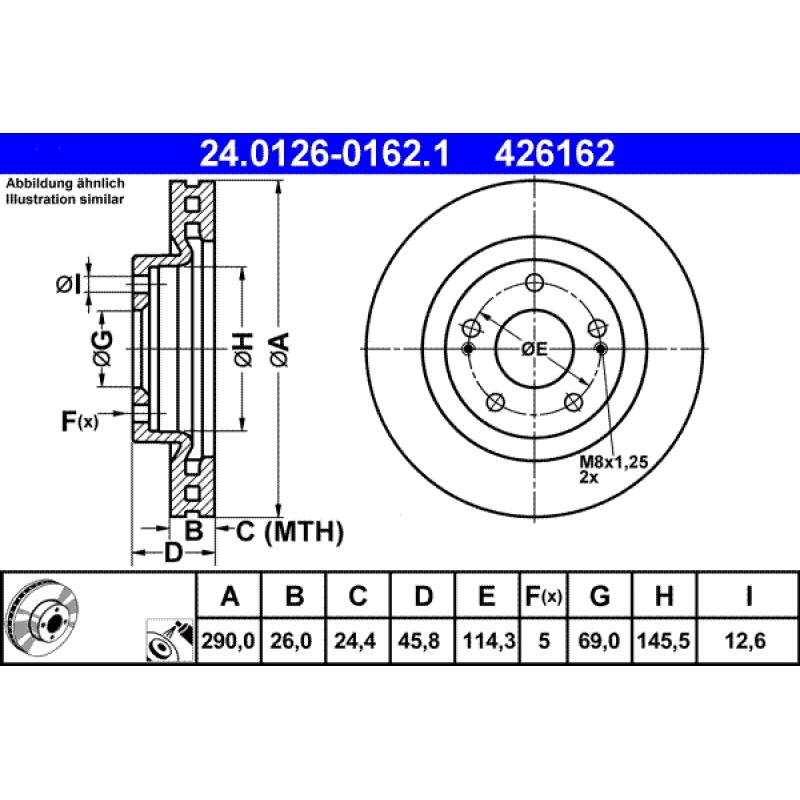 Jeu de 2 disques de frein avant ATE 24.0126-0162.1 - Visuel 1