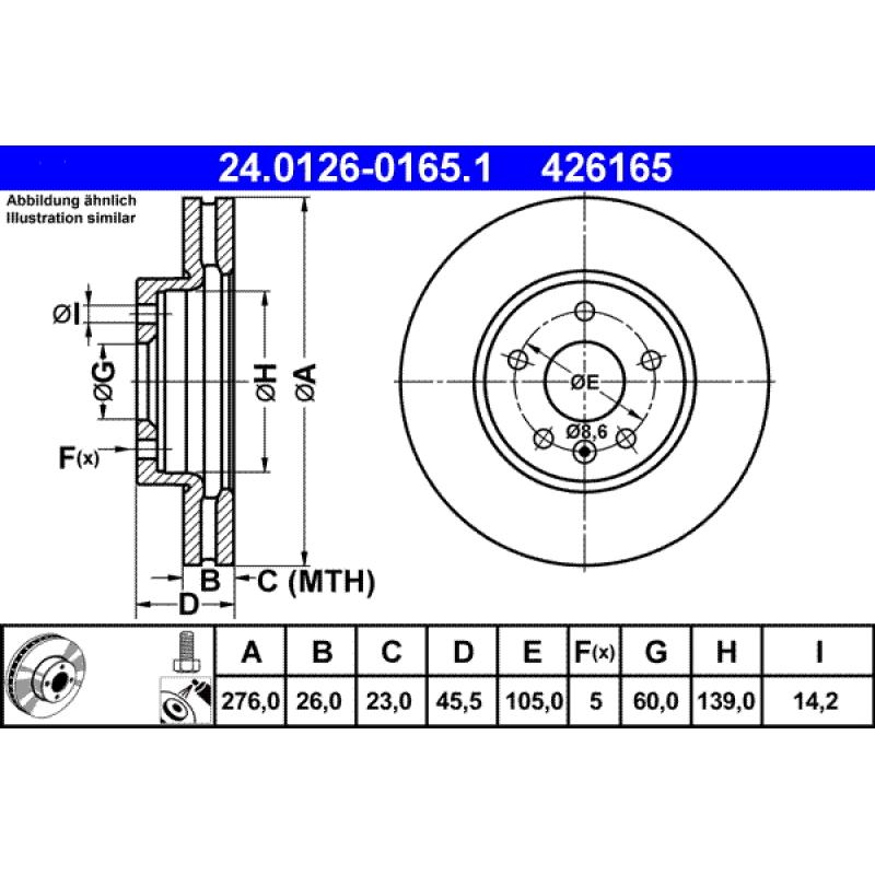 Jeu de 2 disques de frein avant ATE 24.0126-0165.1 - Visuel 1