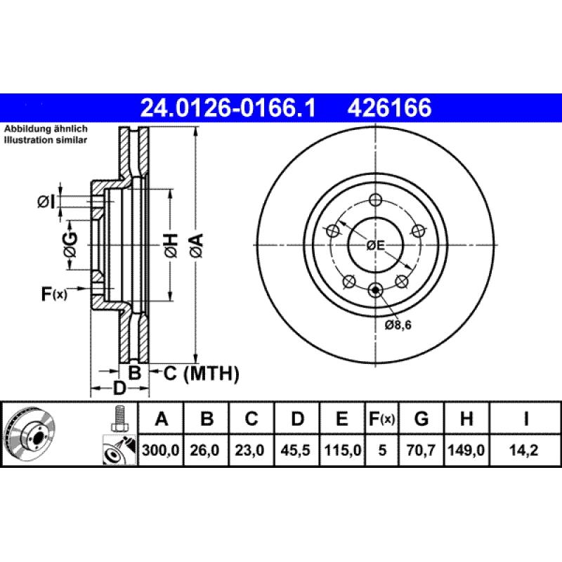 Jeu de 2 disques de frein avant ATE 24.0126-0166.1 - Visuel 1