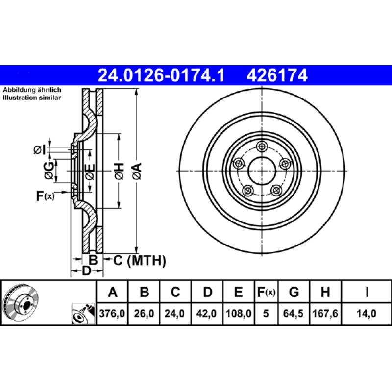 Jeu de 2 disques de frein arrière ATE 24.0126-0174.1 - Visuel 1
