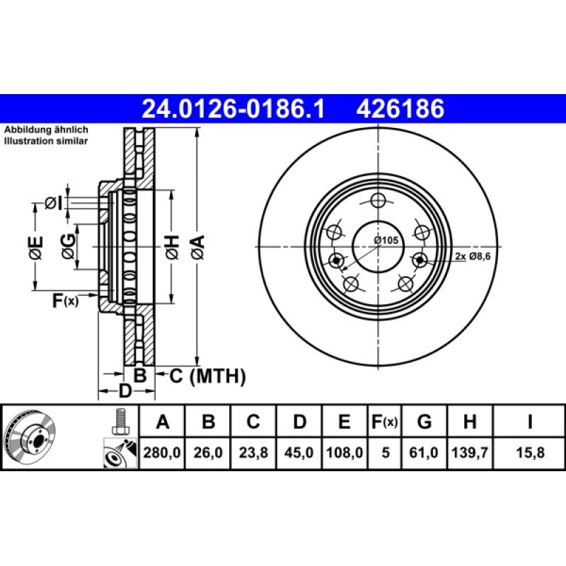 Jeu de 2 disques de frein avant ATE 24.0126-0186.1 - Visuel 1