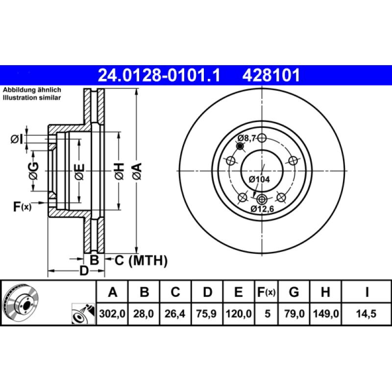 Jeu de 2 disques de frein avant ATE 24.0128-0101.1 - Visuel 1