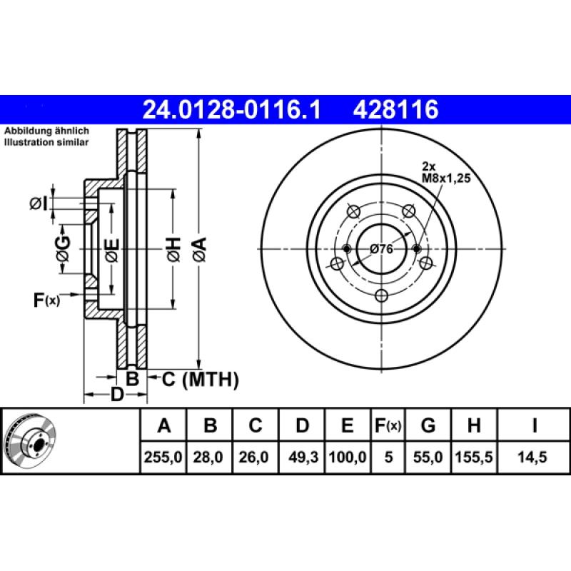Jeu de 2 disques de frein avant ATE 24.0128-0116.1 - Visuel 1