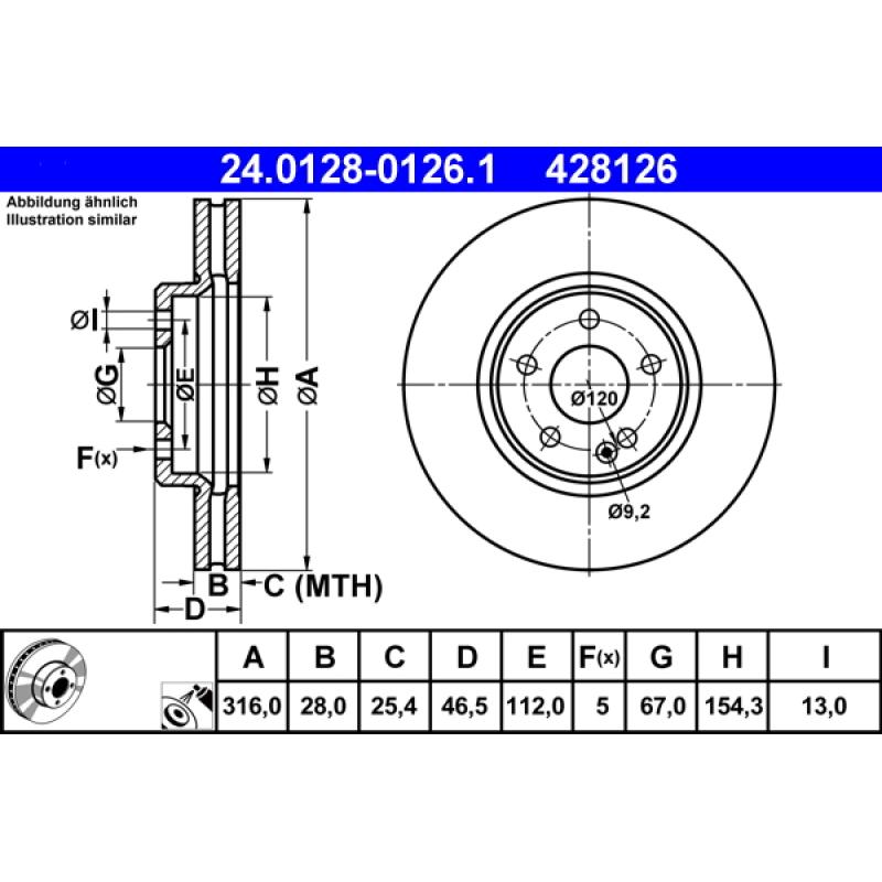 Jeu de 2 disques de frein avant ATE 24.0128-0126.1 - Visuel 1
