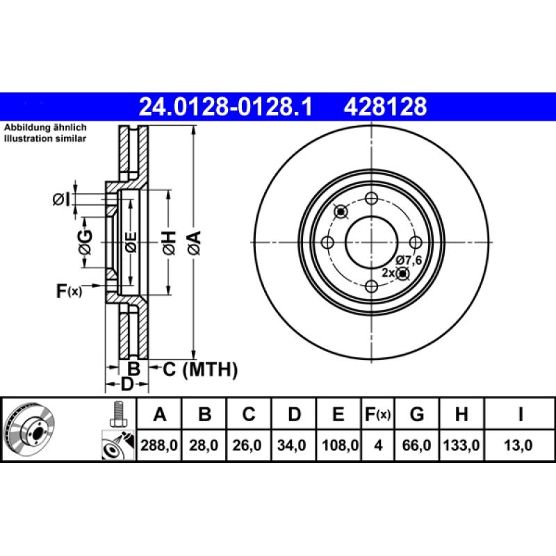 Jeu de 2 disques de frein avant ATE 24.0128-0128.1 - Visuel 1