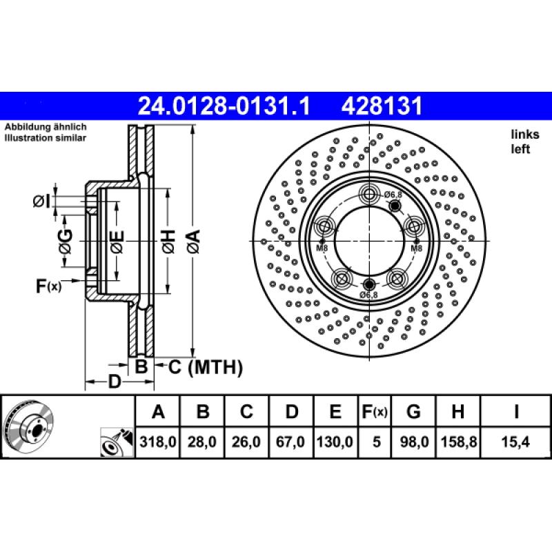 Disque de frein avant gauche ATE 24.0128-0131.1 - Visuel 1