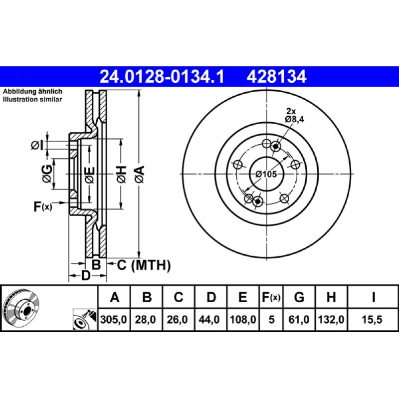 Jeu de 2 disques de frein avant ATE 24.0128-0134.1 - Visuel 1
