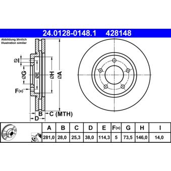 Jeu de 2 disques de frein avant ATE OEM 05073069AA Jeu de 2 disques de frein avant ATE OEM 05073069AA