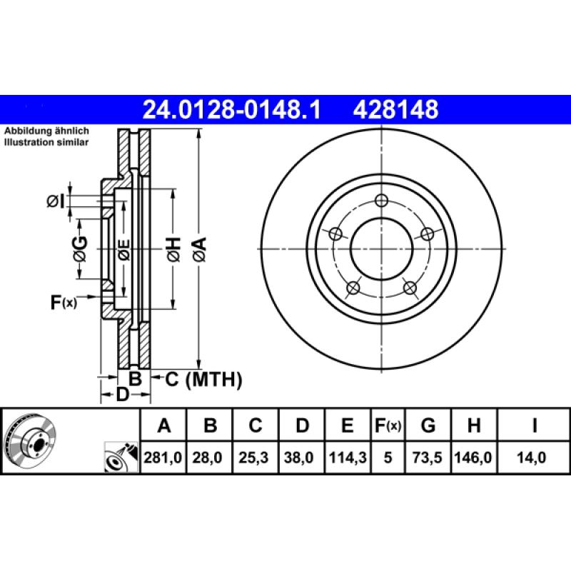 Jeu de 2 disques de frein avant ATE 24.0128-0148.1 - Visuel 1
