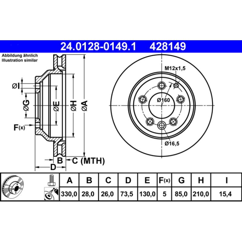 Jeu de 2 disques de frein arrière ATE 24.0128-0149.1 - Visuel 1