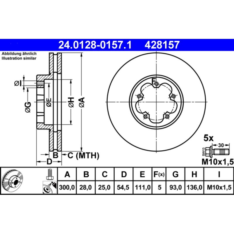 Jeu de 2 disques de frein avant ATE 24.0128-0157.1 - Visuel 1