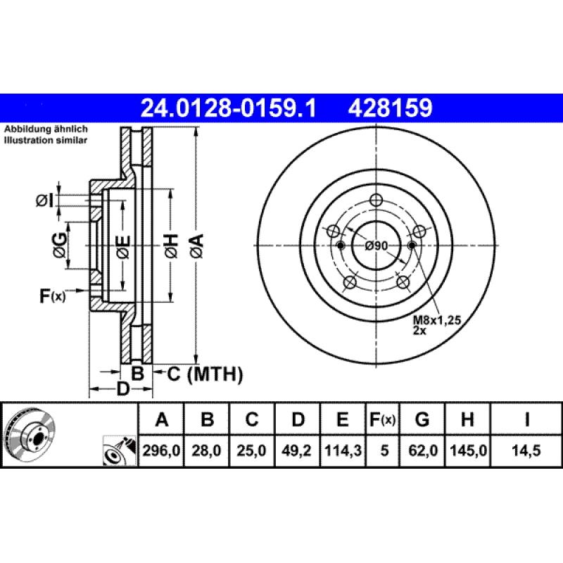 Jeu de 2 disques de frein avant ATE 24.0128-0159.1 - Visuel 1