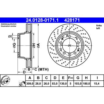 Disque de frein arrière gauche ATE 24.0128-0171.1