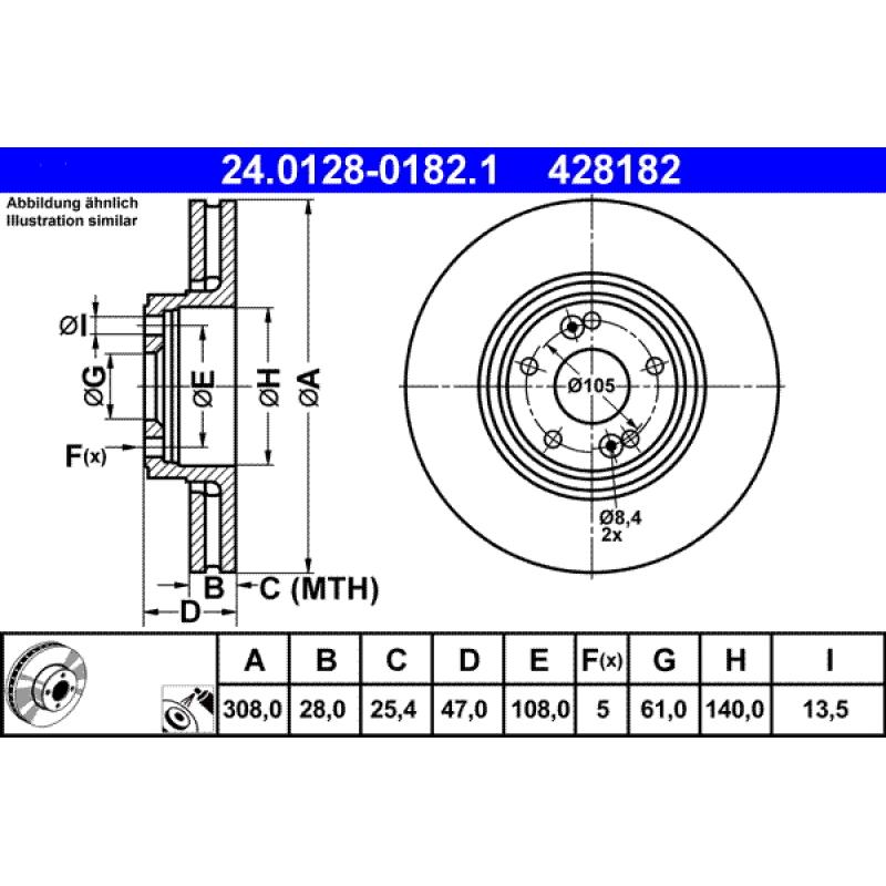 Jeu de 2 disques de frein avant ATE 24.0128-0182.1 - Visuel 1
