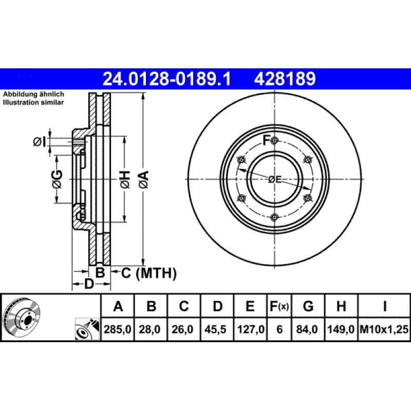 Jeu de 2 disques de frein avant ATE 24.0128-0189.1 - Visuel 1