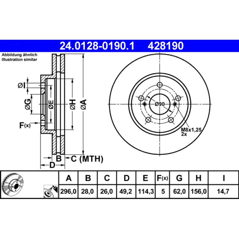 Jeu de 2 disques de frein avant ATE 24.0128-0190.1 - Visuel 1