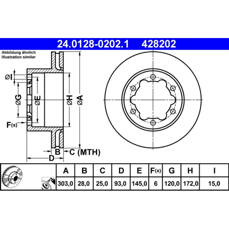 Jeu de 2 disques de frein arrière ATE 24.0128-0202.1 - Visuel 1