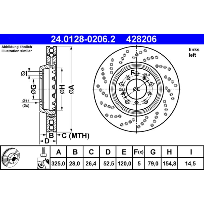 Disque de frein avant gauche ATE 24.0128-0206.2 - Visuel 1