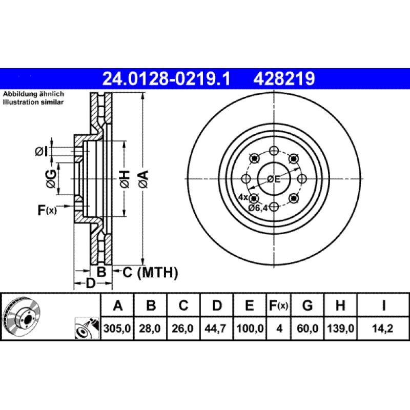 Jeu de 2 disques de frein avant ATE 24.0128-0219.1 - Visuel 1